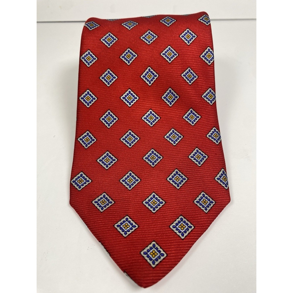 Robert Talbott /Webb's Collab Silk Tie 60"x 4" Red Flower Medallion Geometric